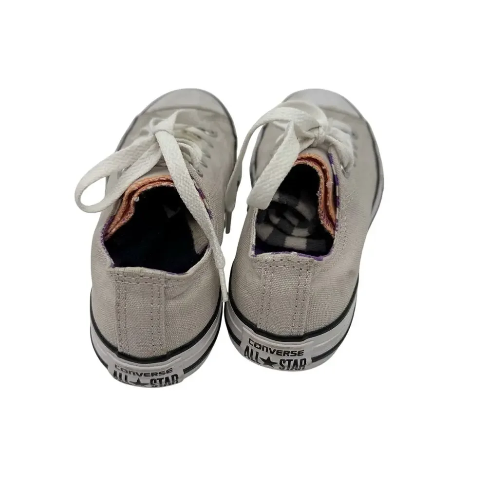 Sz 2 Junior Girls Converse All Star Grey & Purple Low Top Sneakers